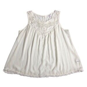 Candies Top Womens XL Cream Crochet Lace Tank Y2k Fairy Coquette Sheer Blouse
